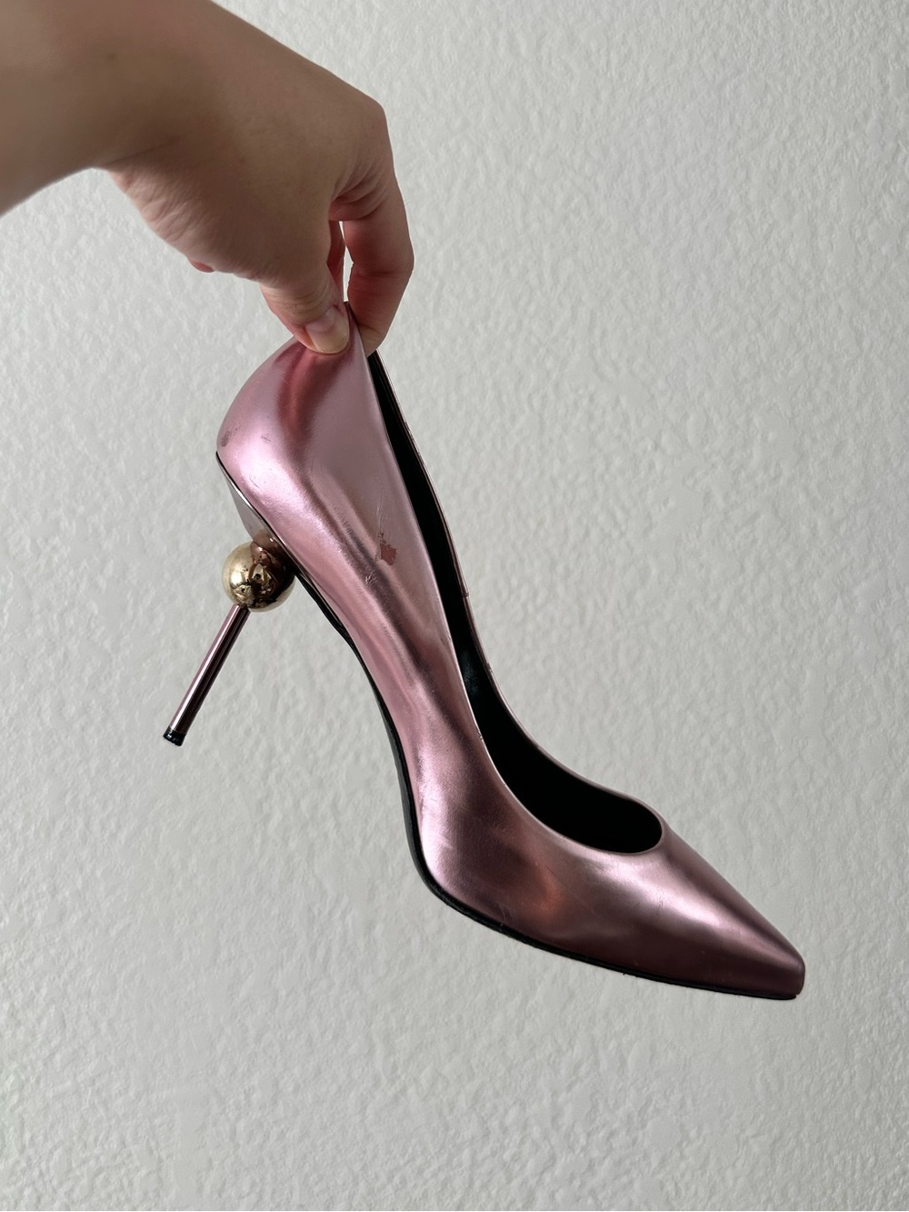 Roger Vivier Metallic Pink Stiletto Pump with Ball Accent Heel